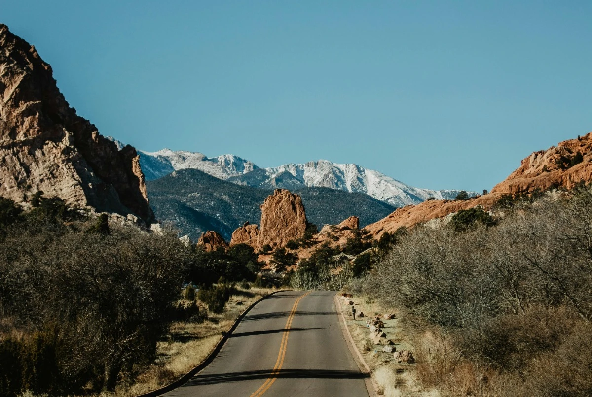 road to snow capped rockies